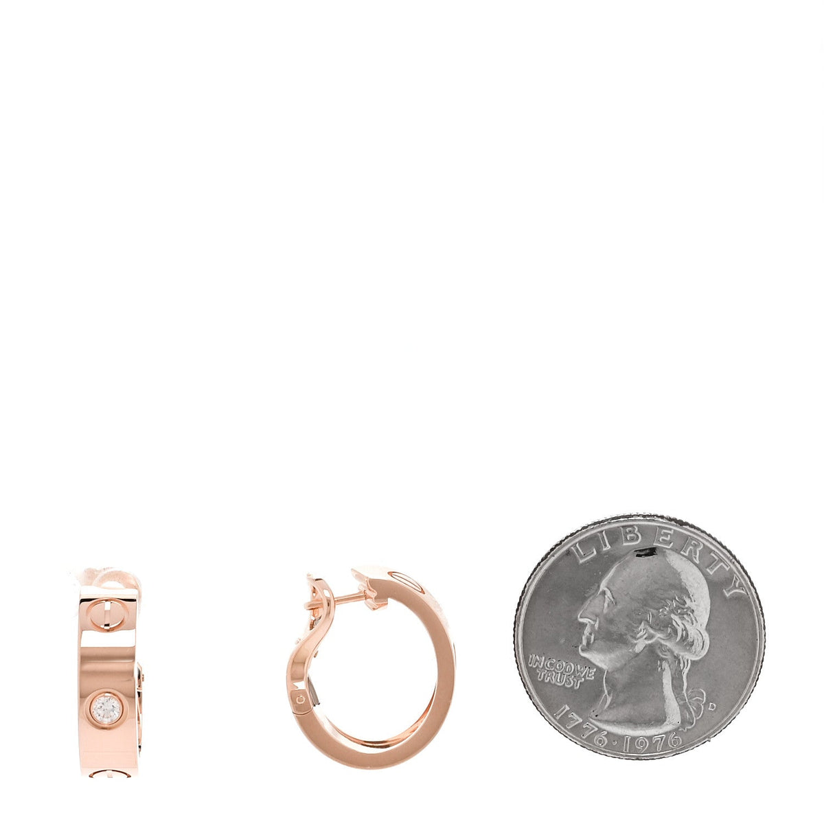 Cartier 18K Pink Gold 2 Diamond 5.5mm LOVE Hoop Earrings