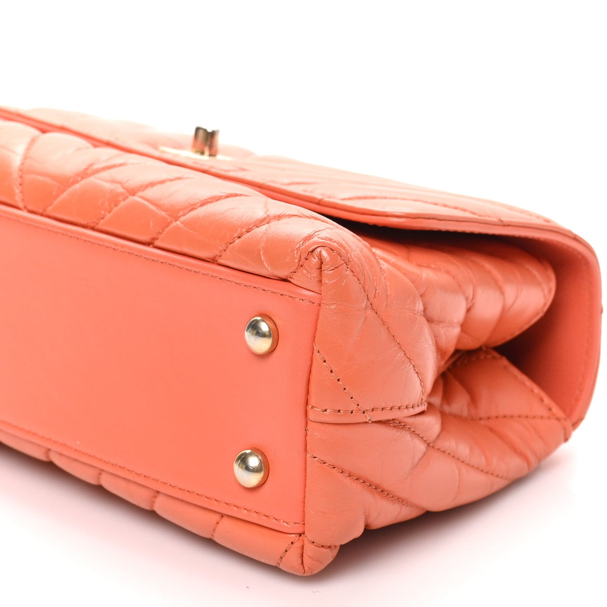 Chanel Aged Calfskin Chevron Quilted Mini Coco Handle Flap Orange