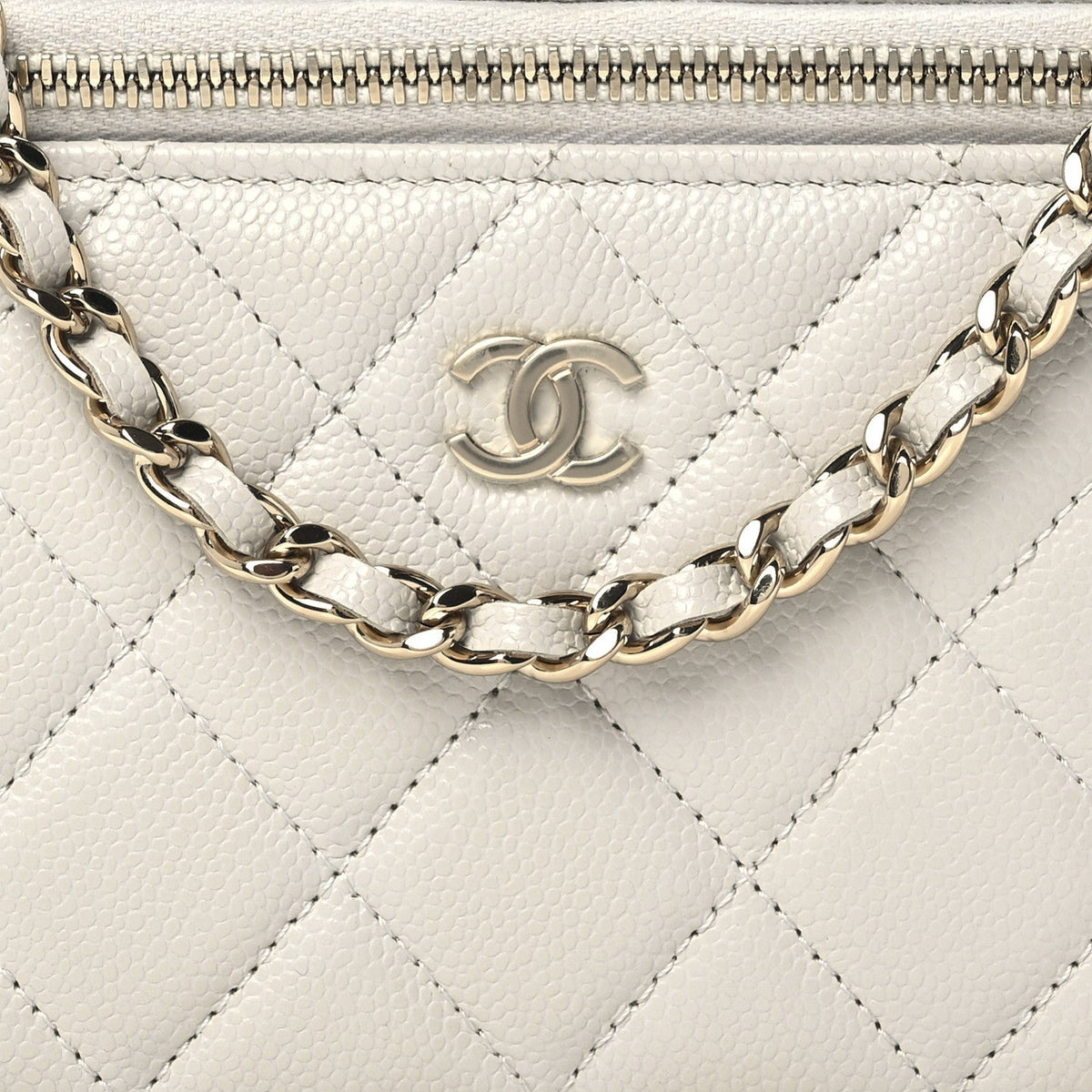 Chanel Caviar Quilted Small Tiny CC Vanity Case With Chain Light Grey