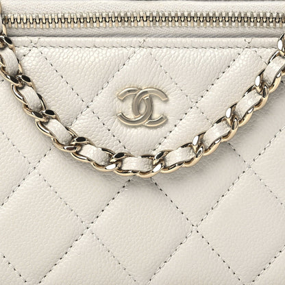 Chanel Caviar Quilted Small Tiny CC Vanity Case With Chain Light Grey
