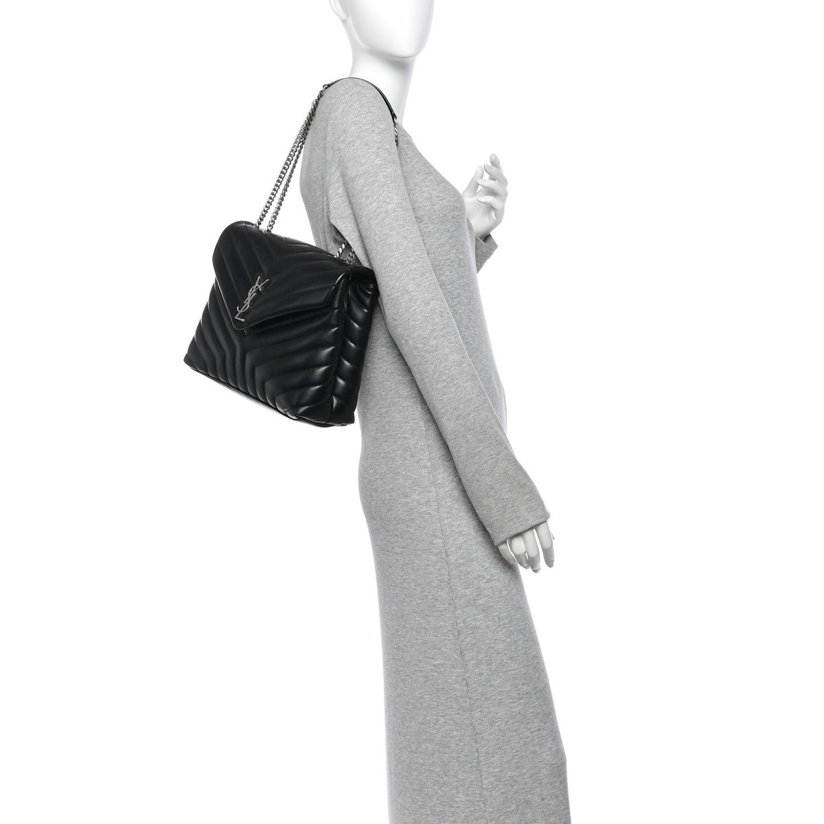 Saint Laurent Calfskin Y Quilted Monogram Medium Loulou Chain Satchel Black