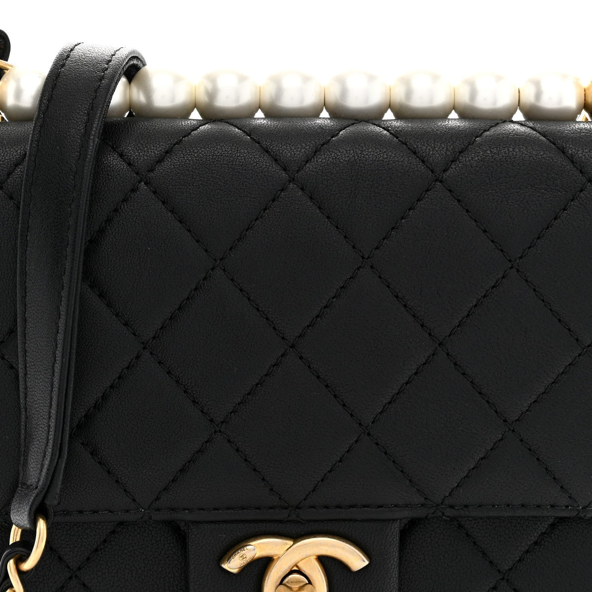Chanel Goatskin Quilted Chic Pearls Flap Black