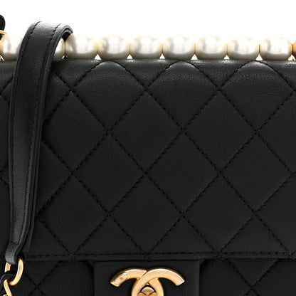 Chanel Goatskin Quilted Chic Pearls Flap Black