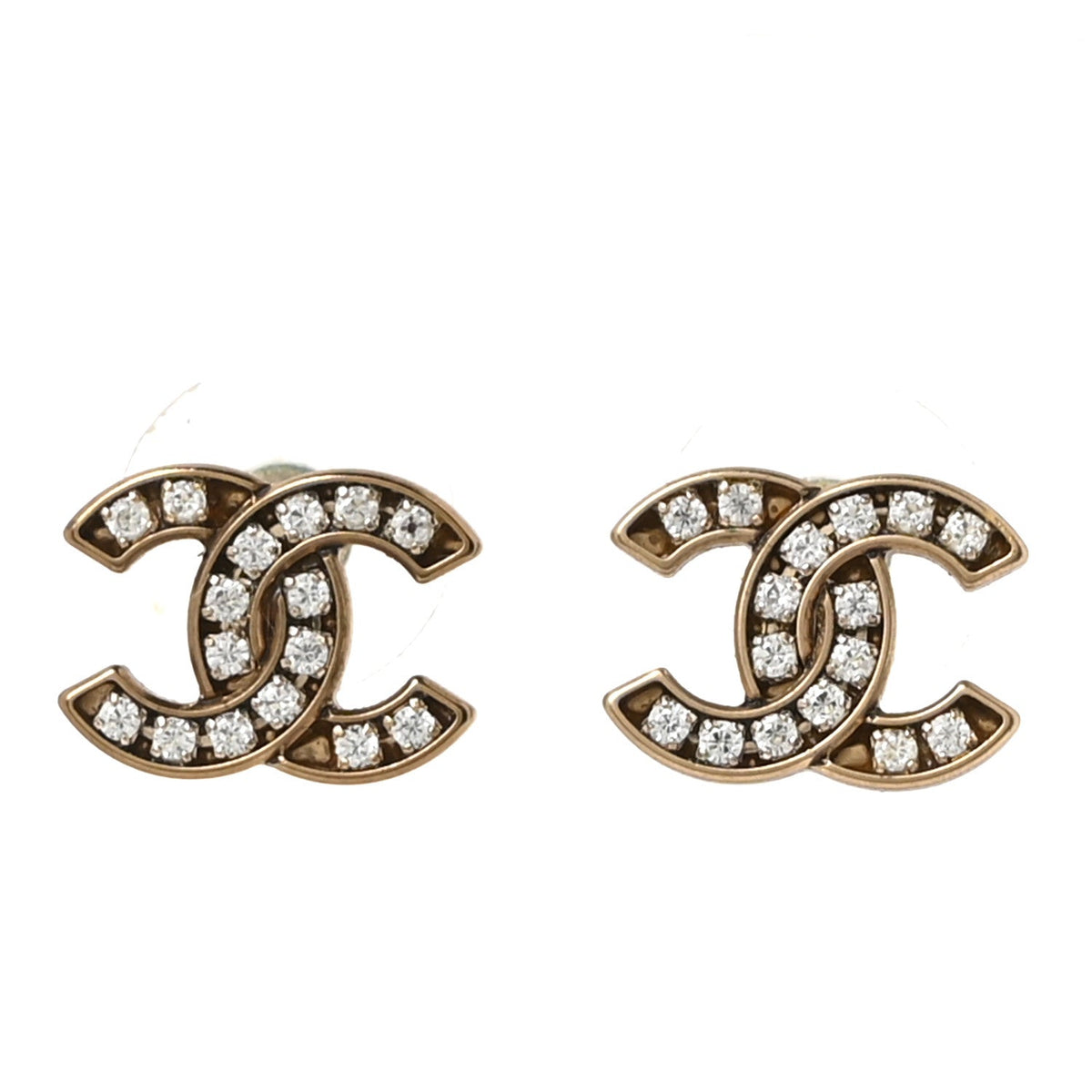 Chanel Metal Crystal CC Earrings Gold