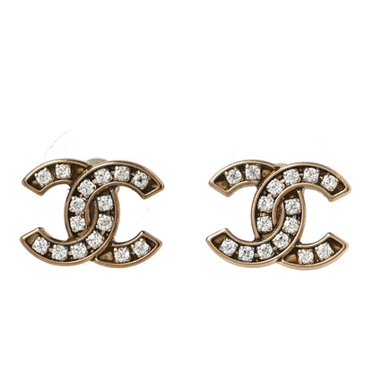 Chanel Metal Crystal CC Earrings Gold