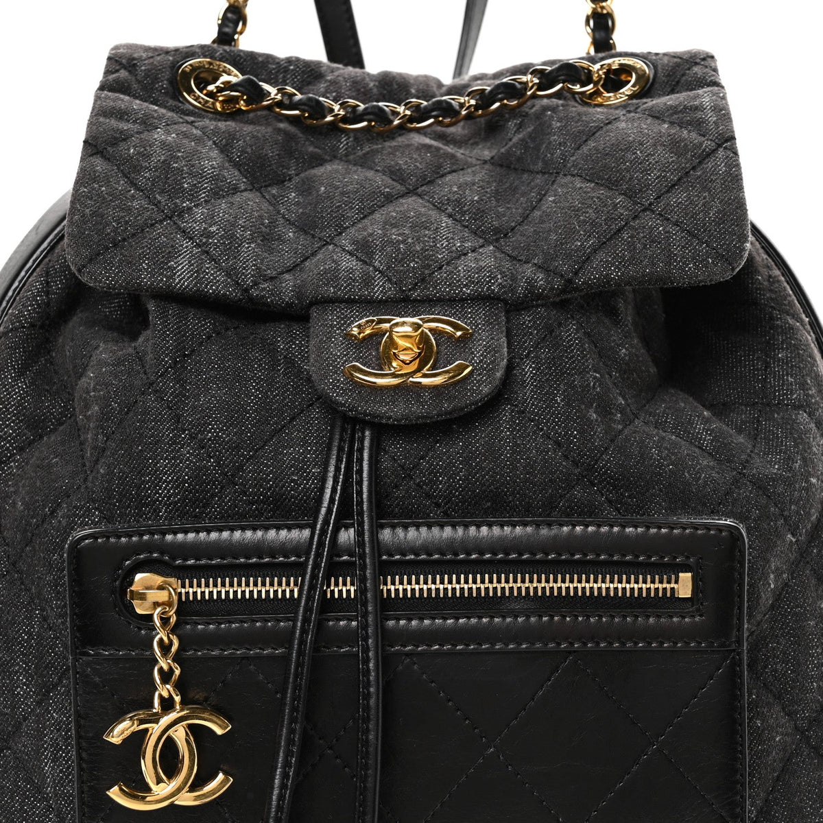 Chanel Denim Calfskin Quilted Backpack Dark Grey Black