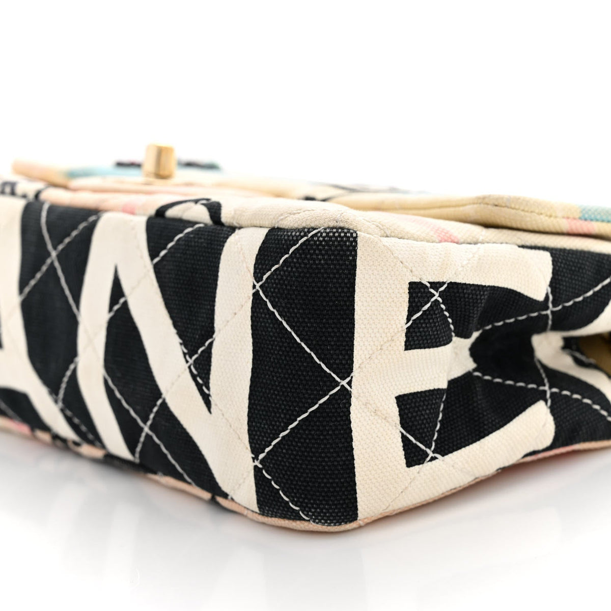 Chanel Canvas Small Printed Eiffel Tower Flap Bag Beige Multicolor
