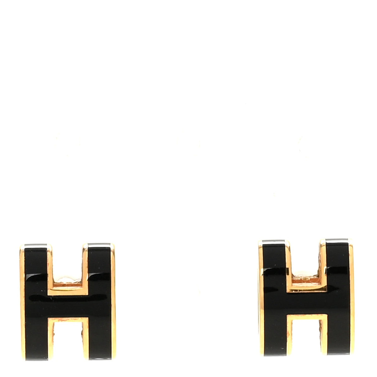 Hermes Rose Gold Lacquered Mini Pop H Earrings Black