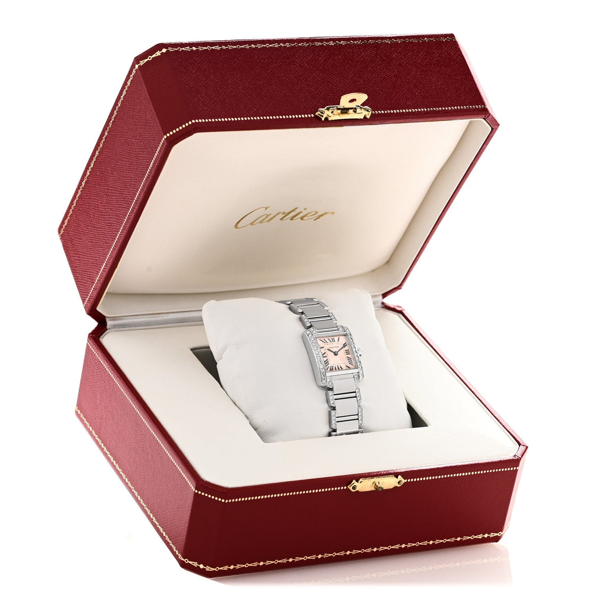 Cartier 18K White Gold Diamond 20mm Tank Francaise Watch Pink