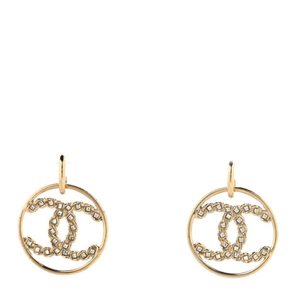 Chanel Baguette Crystal High Society CC Drop Earrings Gold