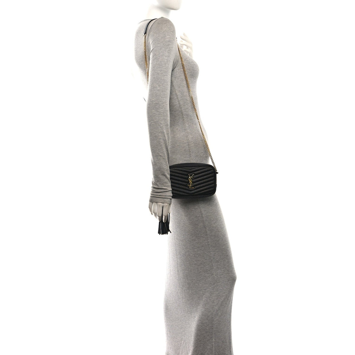 Saint Laurent Grain De Poudre Matelasse Monogram Mini Lou Camera Bag Black