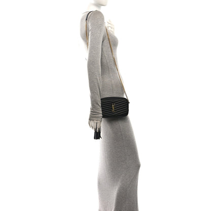 Saint Laurent Grain De Poudre Matelasse Monogram Mini Lou Camera Bag Black
