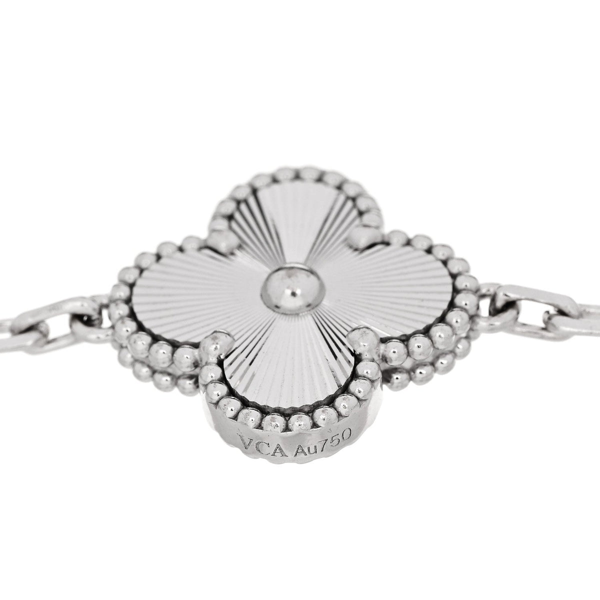 Van Cleef & Arpels 18K White Gold 5 Motifs Guilloche Vintage Alhambra Bracelet