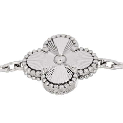 Van Cleef & Arpels 18K White Gold 5 Motifs Guilloche Vintage Alhambra Bracelet