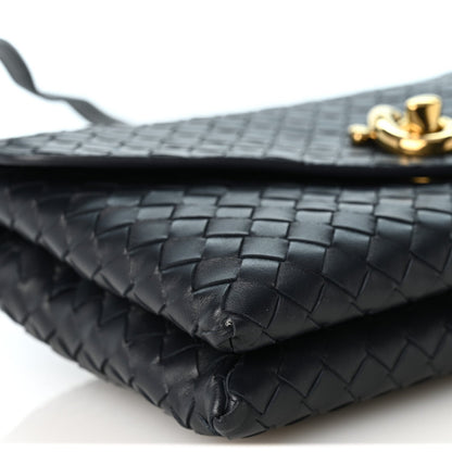 Bottega Veneta Nappa Intrecciato Knot Lock Top Handle Bag Midnight