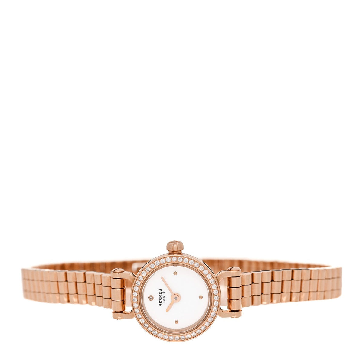 Hermes 18K Rose Gold Diamond 16mm Faubourg Quartz Watch