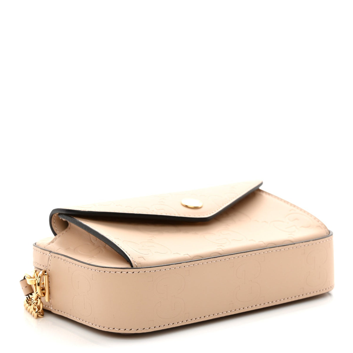 Gucci Calfskin GG Super Mini Debossed Chain Wallet Light Beige