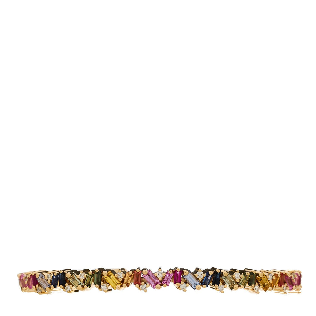 Suzanne Kalan 18K Yellow Gold Diamond Rainbow Sapphire Frenzy Cuff Bracelet