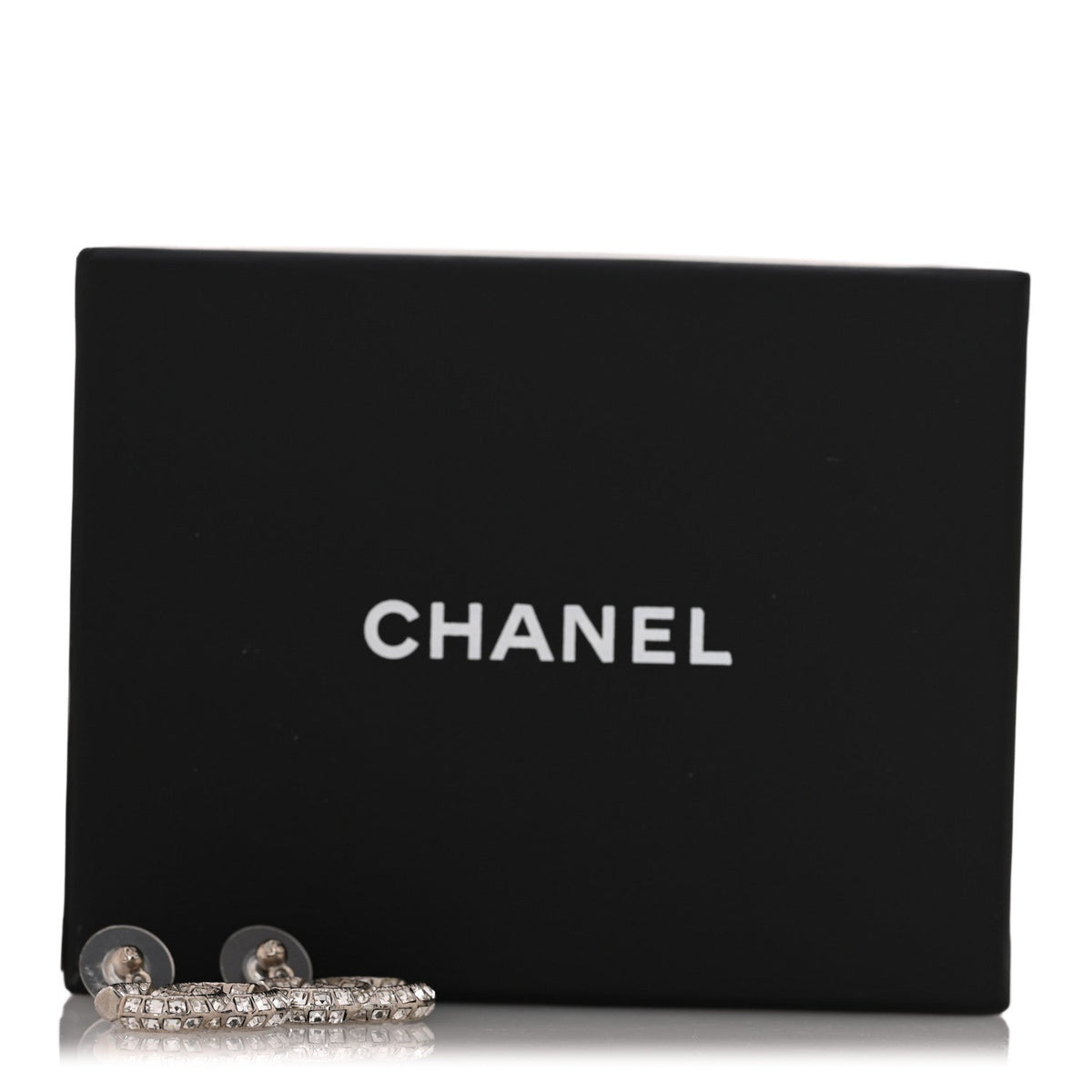 Chanel Baguette Crystal CC Drop Earrings Silver