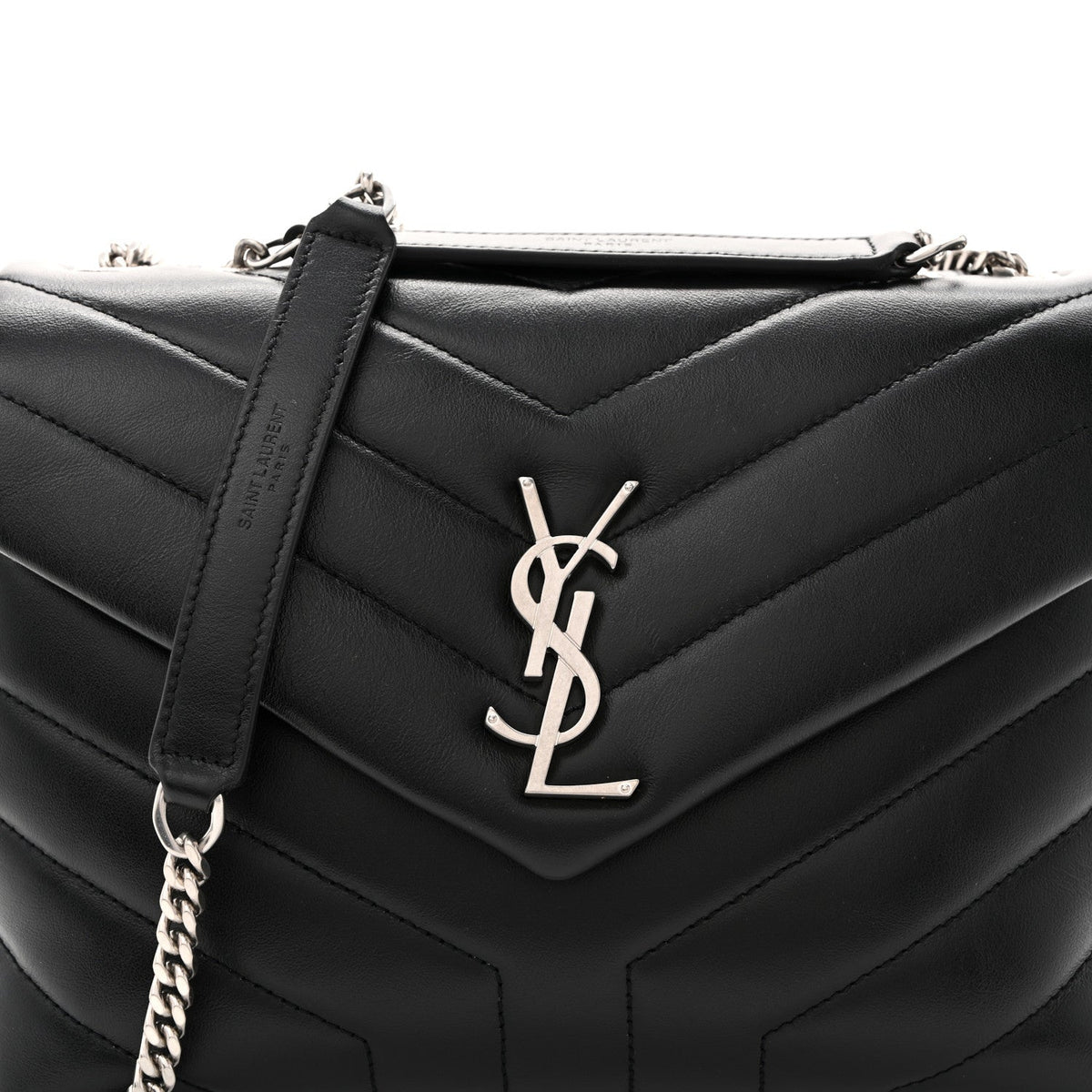 Saint Laurent Calfskin Y Quilted Monogram Small Loulou Chain Satchel Black