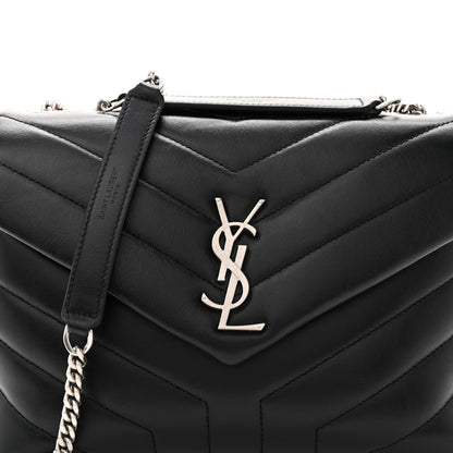 Saint Laurent Calfskin Y Quilted Monogram Small Loulou Chain Satchel Black