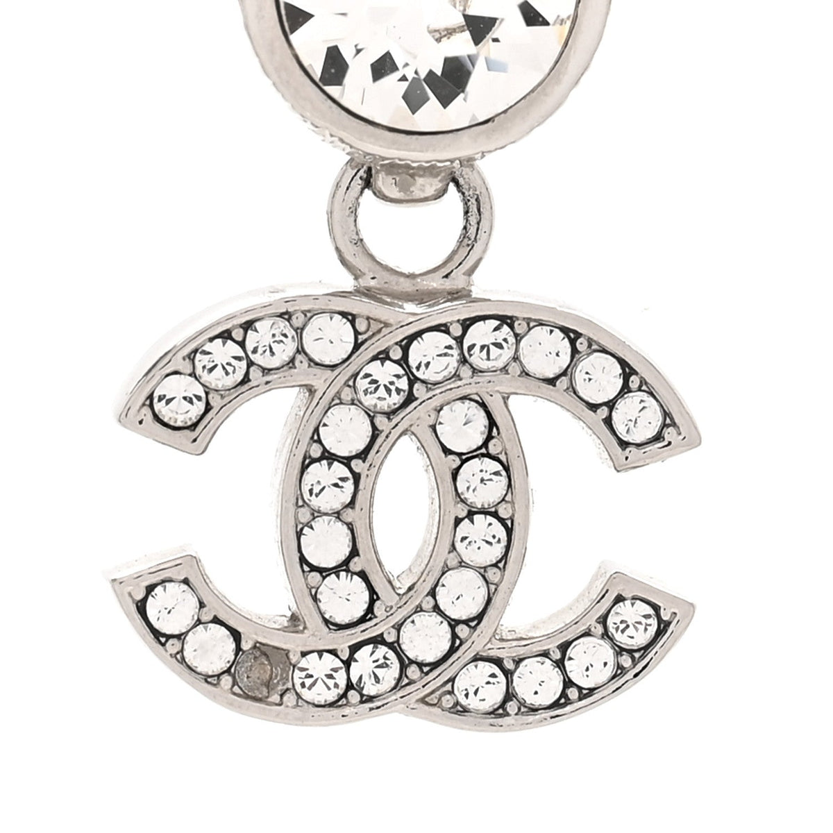 Chanel Crystal CC Long Drop Earrings Silver