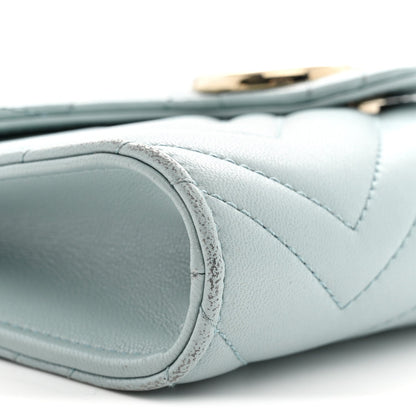 Gucci Calfskin Matelasse GG Marmont Chain Wallet Light Blue