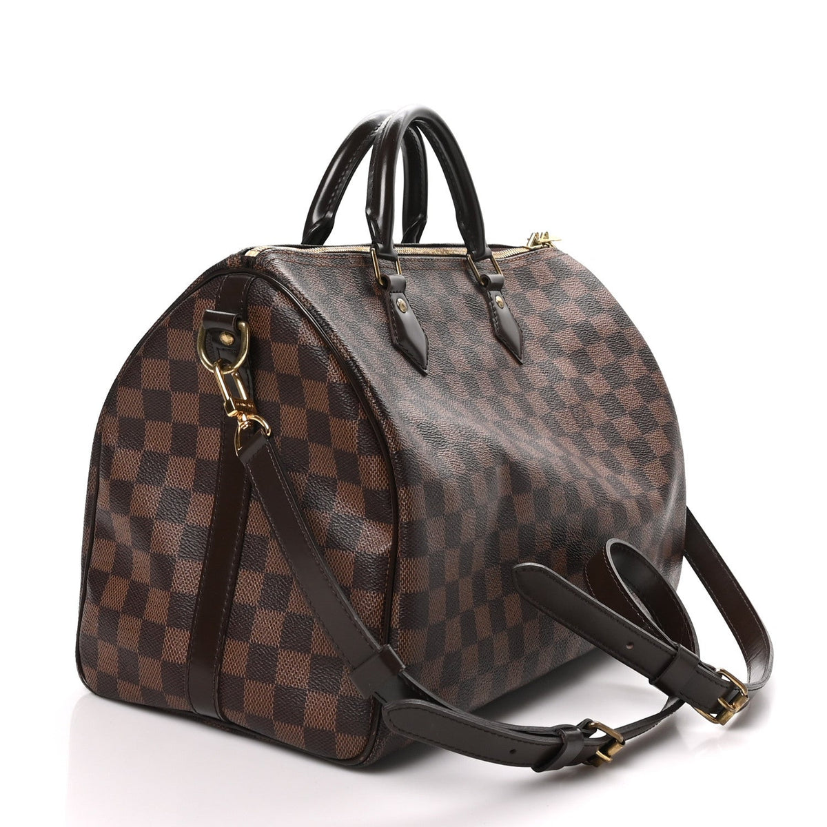 Louis Vuitton Damier Canvas Leather 35 Speedy Bandouliere Bag Brown