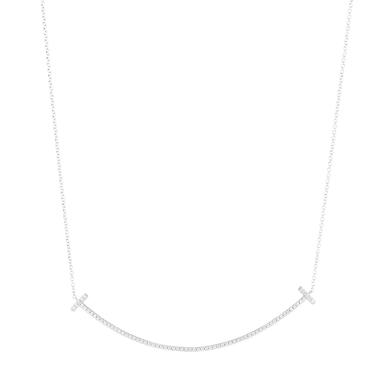 Tiffany 18K White Gold Diamond Large T Smile Pendant Necklace