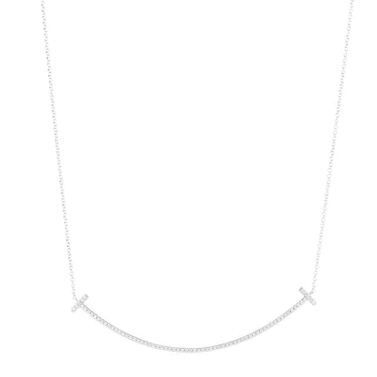 Tiffany 18K White Gold Diamond Large T Smile Pendant Necklace