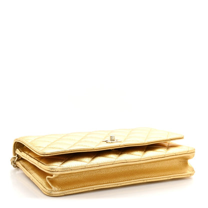 Chanel Metallic Caviar Quilted CC Turnlock Wallet On Chain Gold 1984250