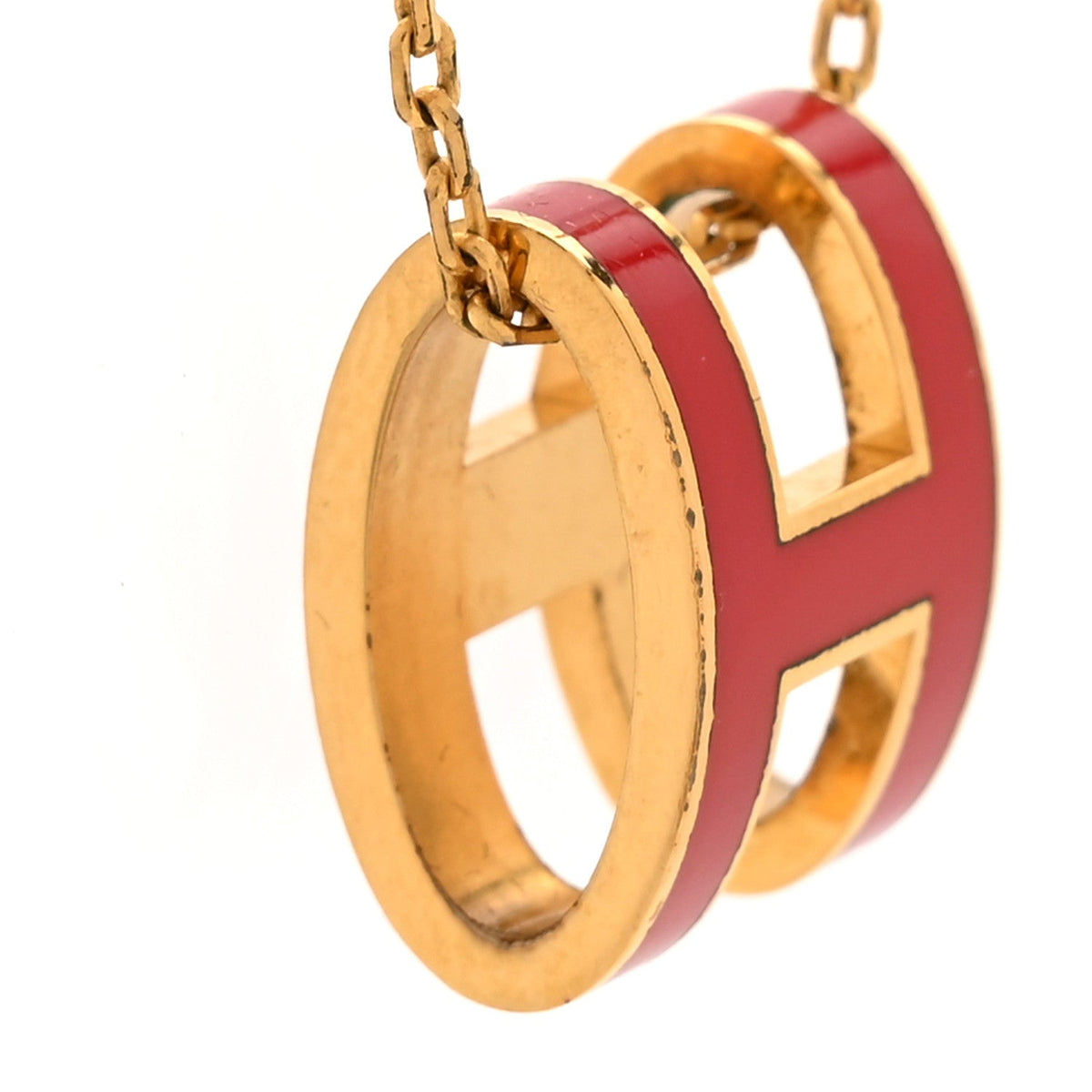 Hermes Lacquered Gold Pop H Pendant Necklace Rouge Vif