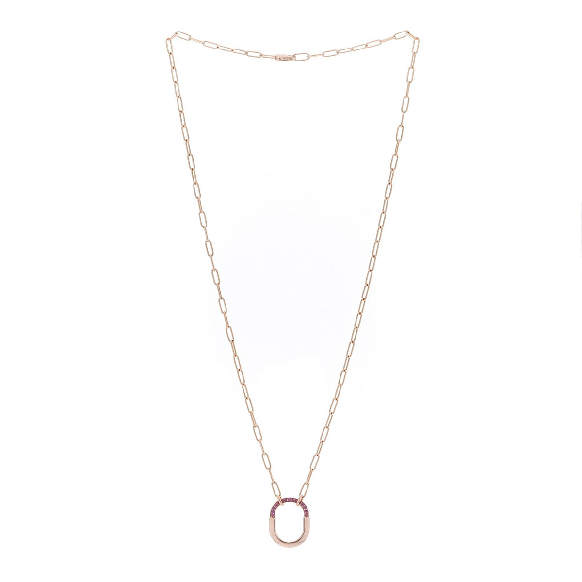 Tiffany 18K Rose Gold Pink Sapphire Small Lock Pendant Necklace
