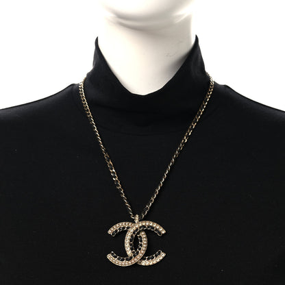 Chanel Metal Pearl Crystal Lambskin CC Chain Necklace Gold