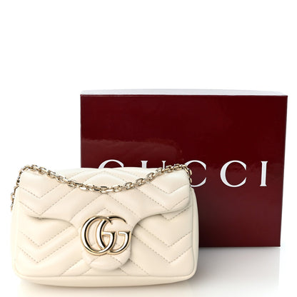 Gucci Lambskin Matelasse Mini GG Marmont Shoulder Bag White