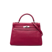 Kelly Handbag Red Togo with Palladium Hardware 32