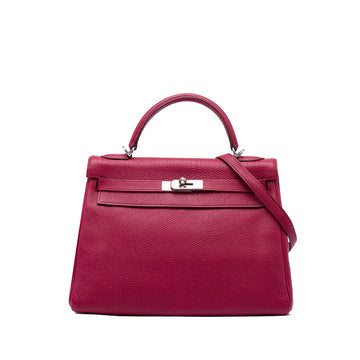 Kelly Handbag Red Togo with Palladium Hardware 32
