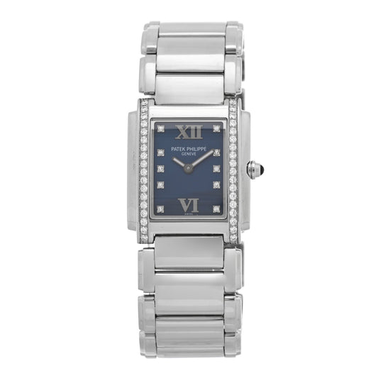 Patek Philippe Stainless Steel Diamond 25mm Twenty-4 Quartz Watch Blue