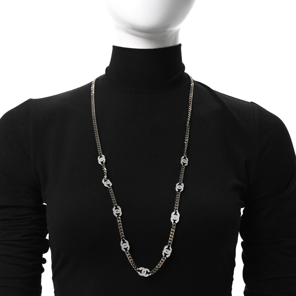 Chanel Crystal Chain CC Link Necklace Gold Silver