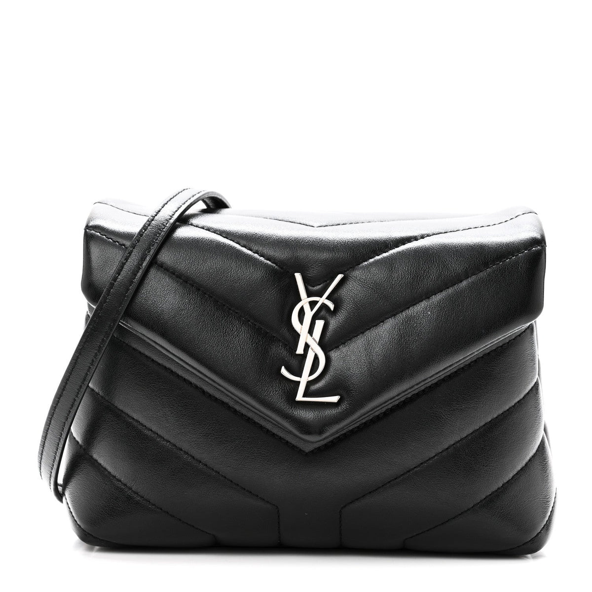 Saint Laurent Calfskin Y Quilted Monogram Toy Loulou Crossbody Bag Black