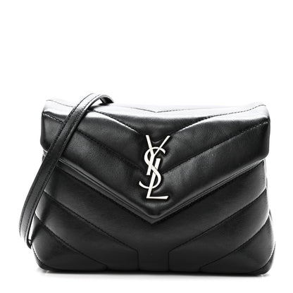 Saint Laurent Calfskin Y Quilted Monogram Toy Loulou Crossbody Bag Black