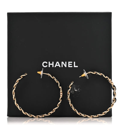 Chanel Lambskin CC Chain Hoop Earrings Gold Black