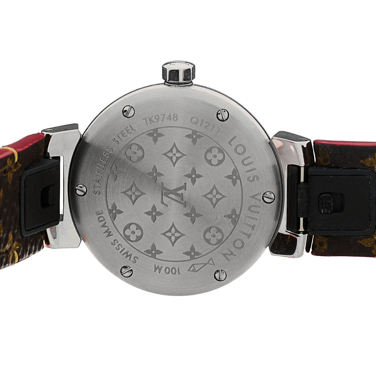 Louis Vuitton Stainless Steel Monogram 28mm Tambour Quartz Watch Brown