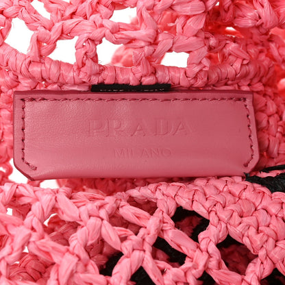 Prada Yarn Raffia Effect Crochet Logo Embroidered Tote Petalo