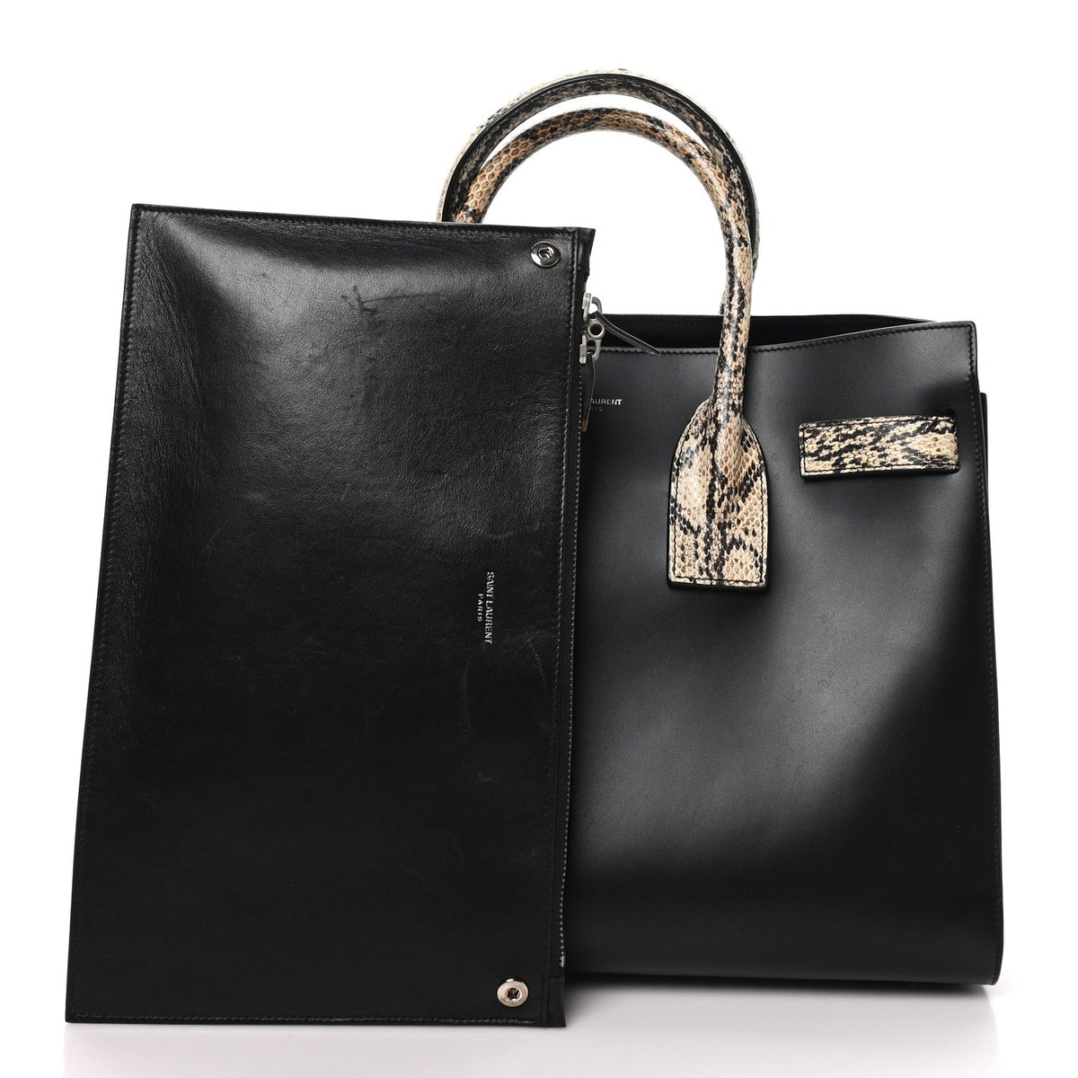 Saint Laurent Calfskin Embossed Python Small Sac De Jour Black