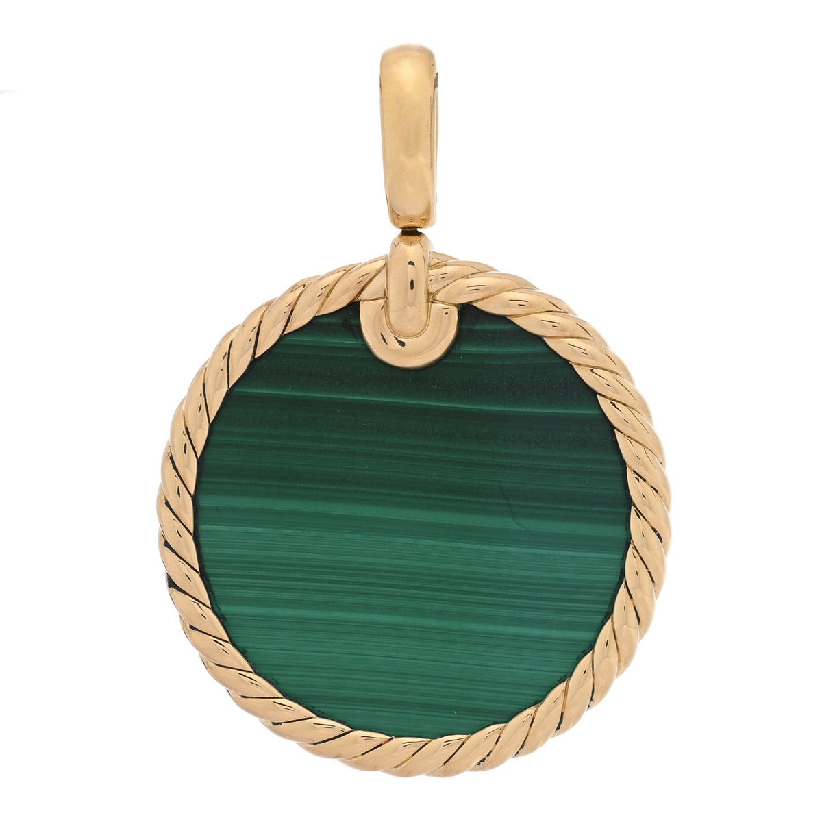 David Yurman 18K Yellow Gold Malachite DY Elements Disc Pendant