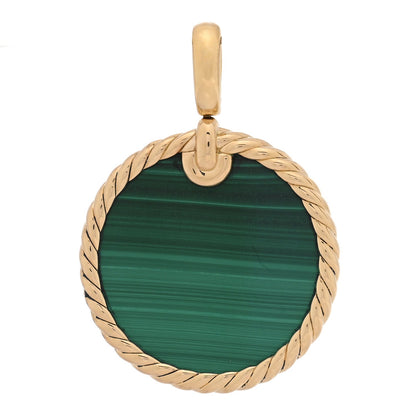 David Yurman 18K Yellow Gold Malachite DY Elements Disc Pendant
