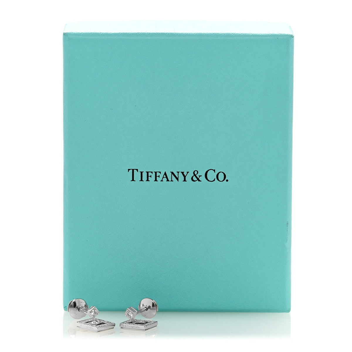 Tiffany Platinum Diamond Legacy Square Open Drop Earrings