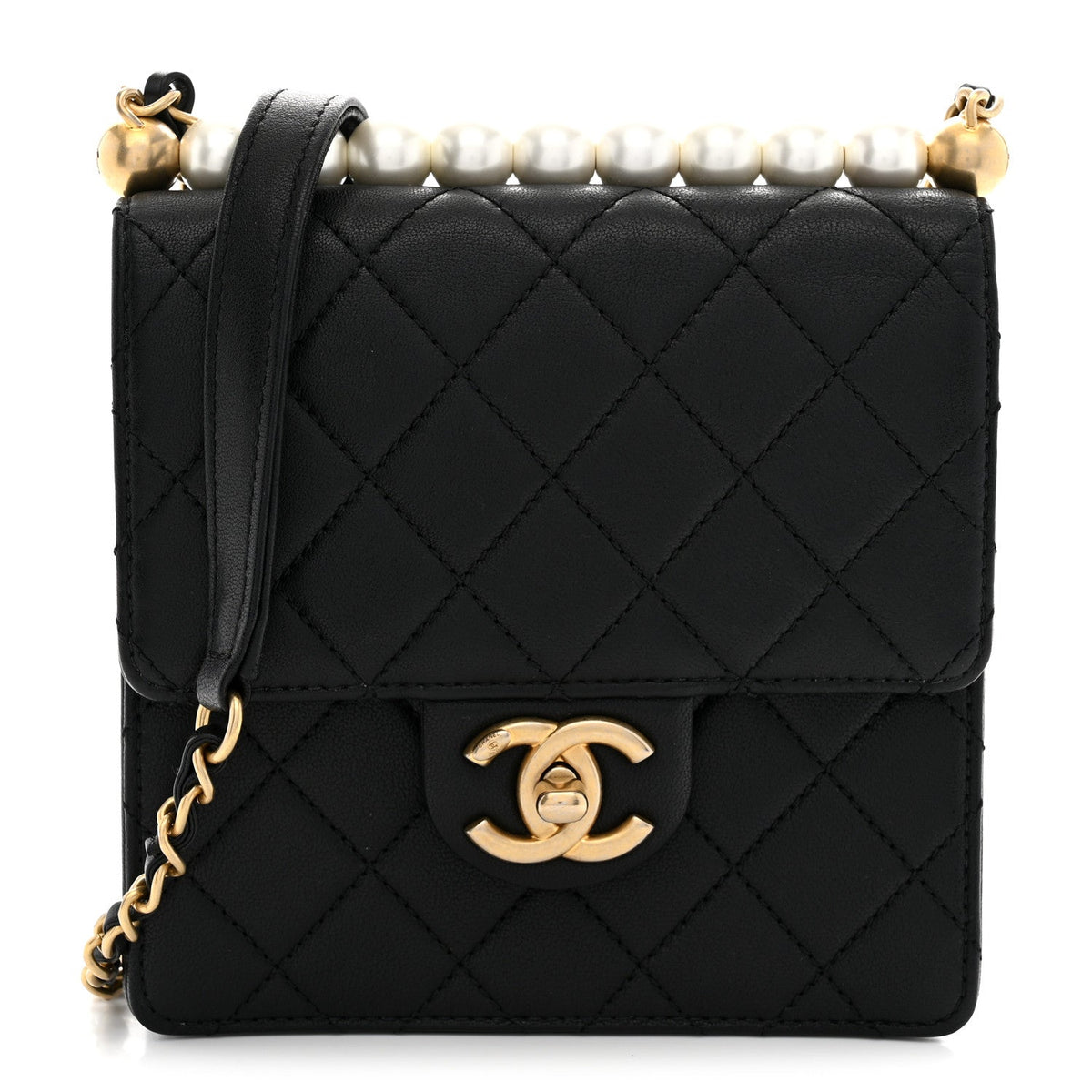 Chanel Goatskin Quilted Chic Pearls Flap Black