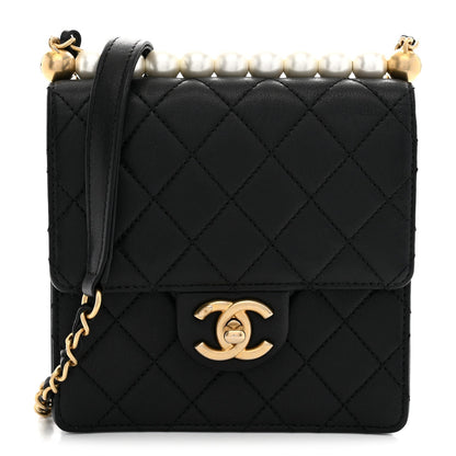 Chanel Goatskin Quilted Chic Pearls Flap Black